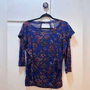 Free People Royal Blue Floral Long-Sleeve Scoop Top